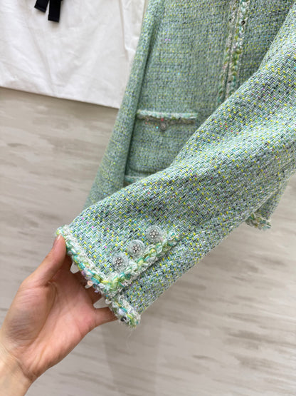 C 25 Green Braided Lace Tweed Jacket