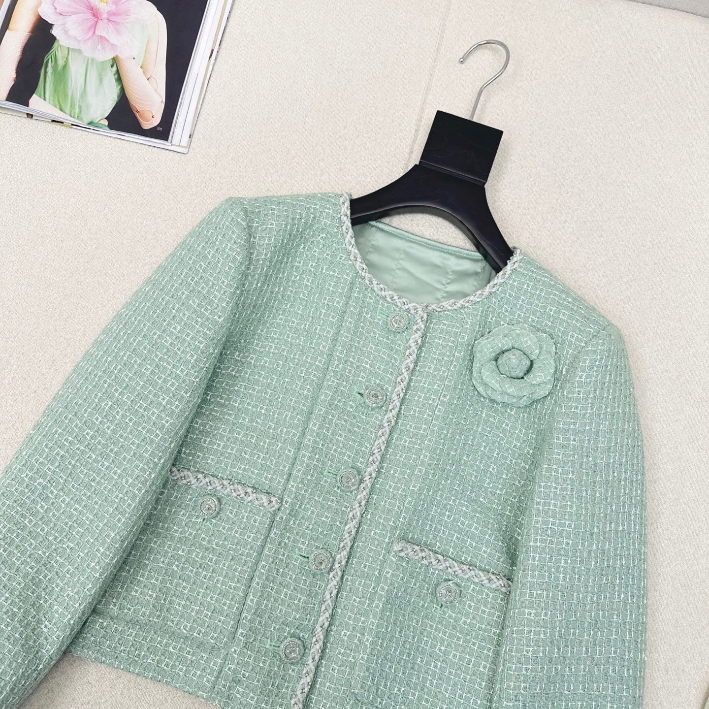 C 25 Mint green woven woolen coat