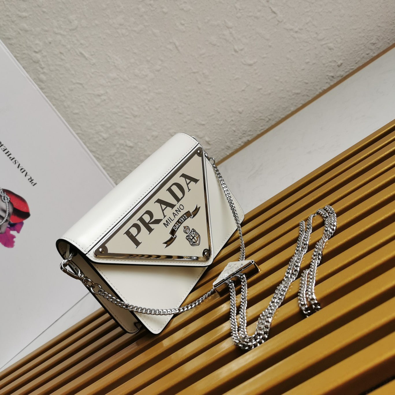 P Large Triangle Logo Chain Bag