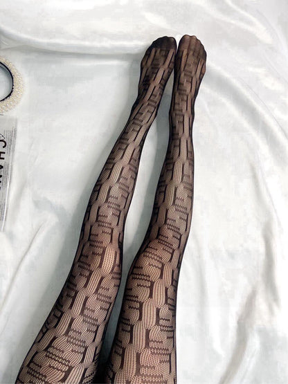 F Hot sale fishnet stockings with monogram