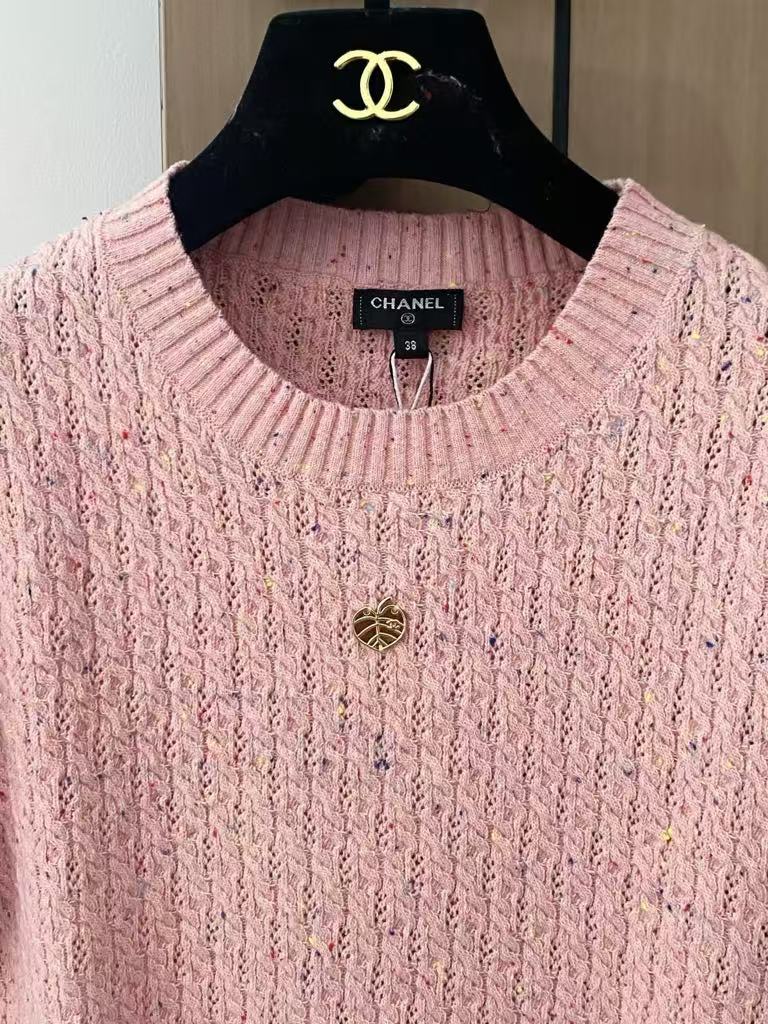 C 25 Leaf logo knitted short sleeves（pink,beige,lack green）