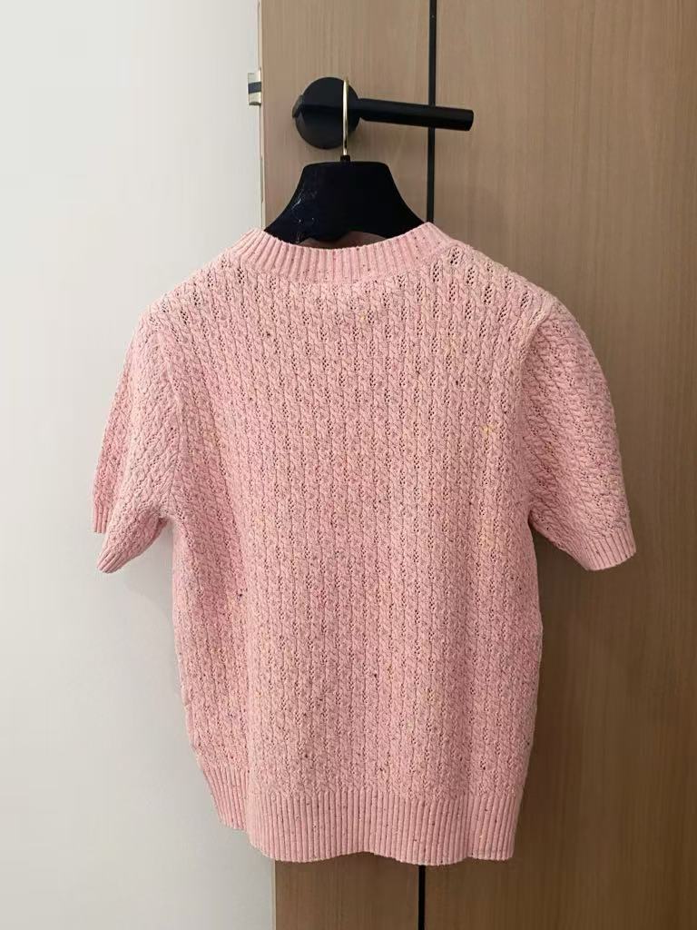 C 25 Leaf logo knitted short sleeves（pink,beige,lack green）