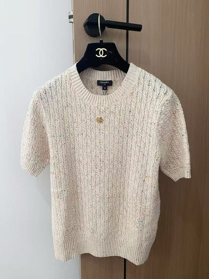 C 25 Leaf logo knitted short sleeves（pink,beige,lack green）