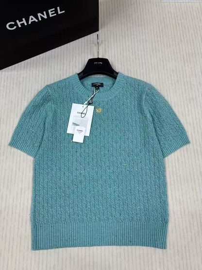 C 25 Leaf logo knitted short sleeves（pink,beige,lack green）