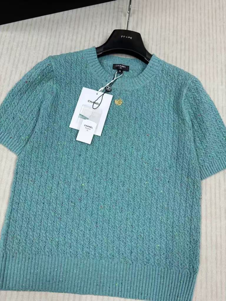 C 25 Leaf logo knitted short sleeves（pink,beige,lack green）