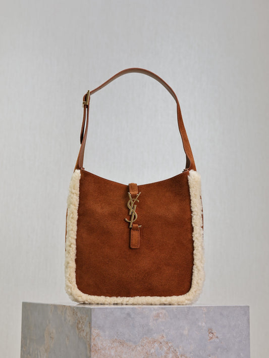 Y 25 Earthy yellow suede with lambskin 🐏 Popular LE 5A7 underarm bag