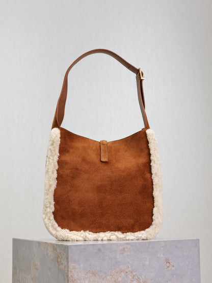 Y 25 Earthy yellow suede with lambskin 🐏 Popular LE 5A7 underarm bag