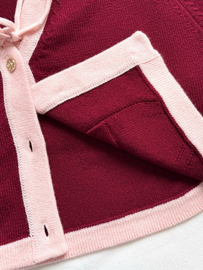 C 25FW pure wool custom-dyed contrast color stitching button cardigan（Red，Blue，Blue2，Pink））