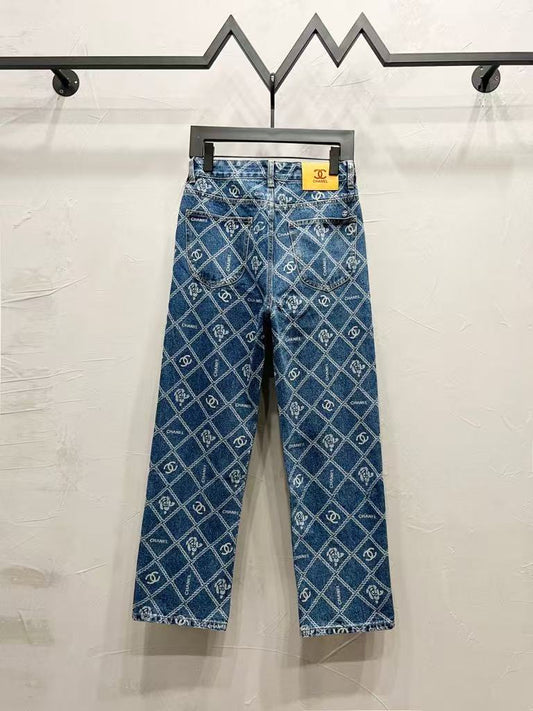C Classic cross-chain camellia logo jeans