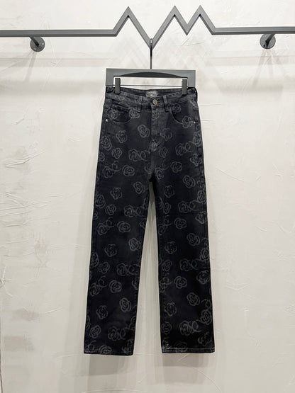 C Classic cross-chain camellia logo jeans