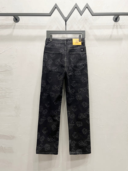 C Classic cross-chain camellia logo jeans
