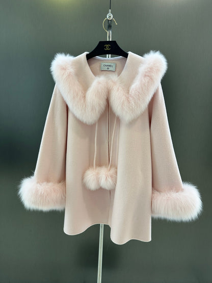 C 25fw New imported white fox fur + Australian superfine wool coat(WHITE/PINK/GRAY)