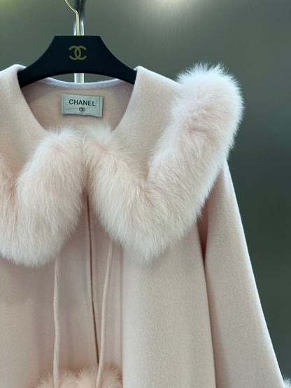 C 25fw New imported white fox fur + Australian superfine wool coat(WHITE/PINK/GRAY)