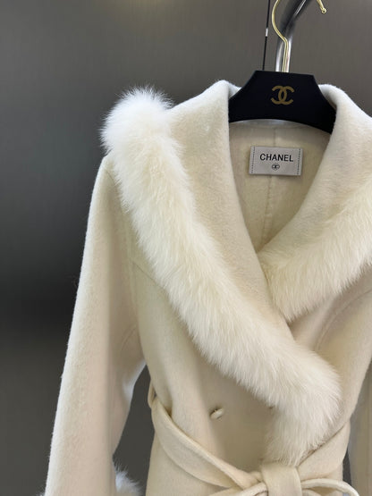 C 25fw New imported white fox fur + Australian superfine wool coat(WHITE/PINK/GRAY)