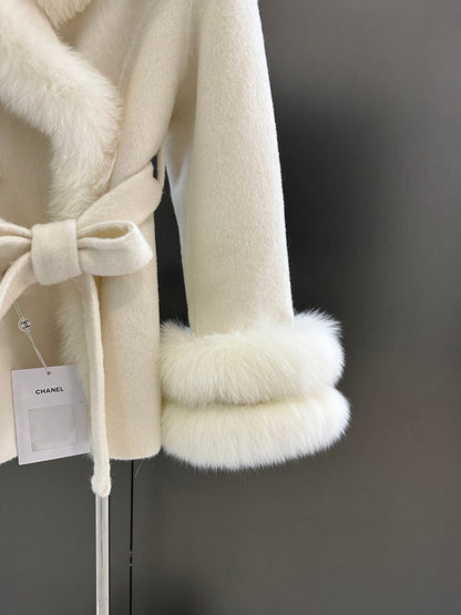 C 25fw New imported white fox fur + Australian superfine wool coat(WHITE/PINK/GRAY)