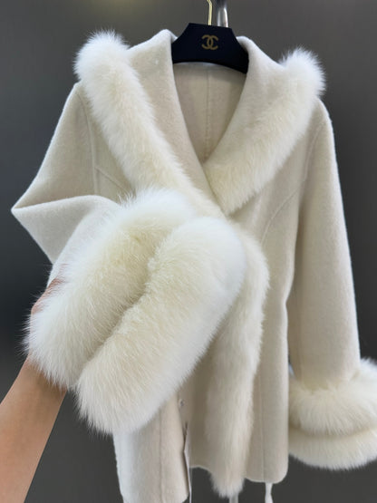 C 25fw New imported white fox fur + Australian superfine wool coat(WHITE/PINK/GRAY)