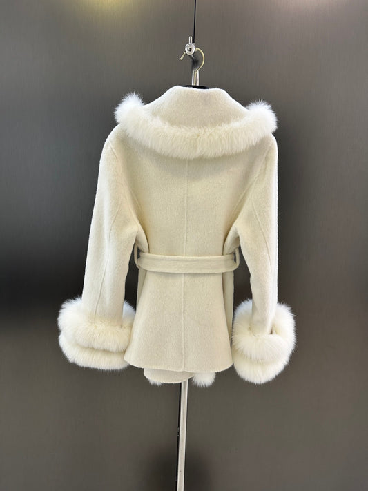 C 25fw New imported white fox fur + Australian superfine wool coat(WHITE/PINK/GRAY)