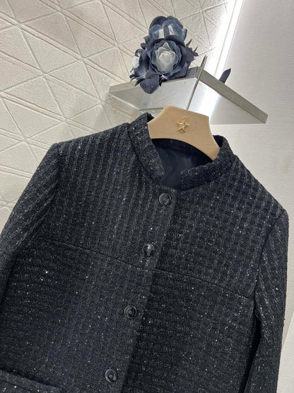 25ss Coarse woolen small stand collar dress jacket