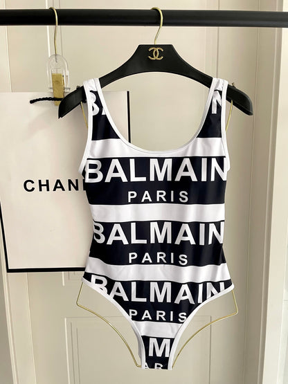 Ba 25 Black and white logo one-piece swimsuit