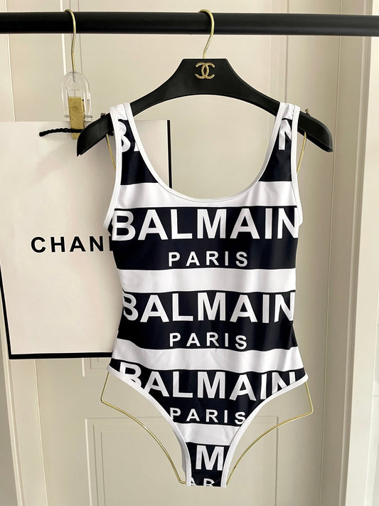 Ba 25 Black and white logo one-piece swimsuit