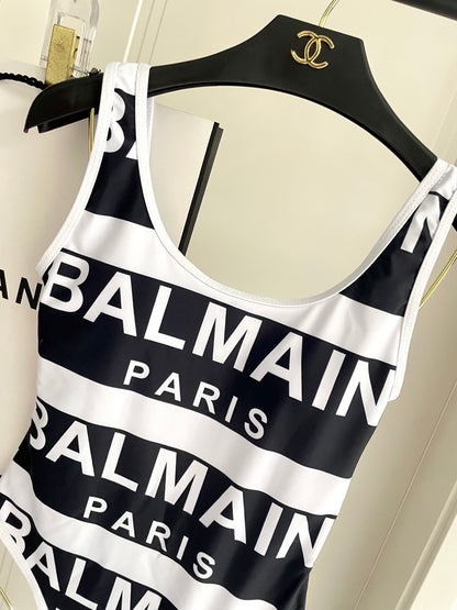 Ba 25 Black and white logo one-piece swimsuit