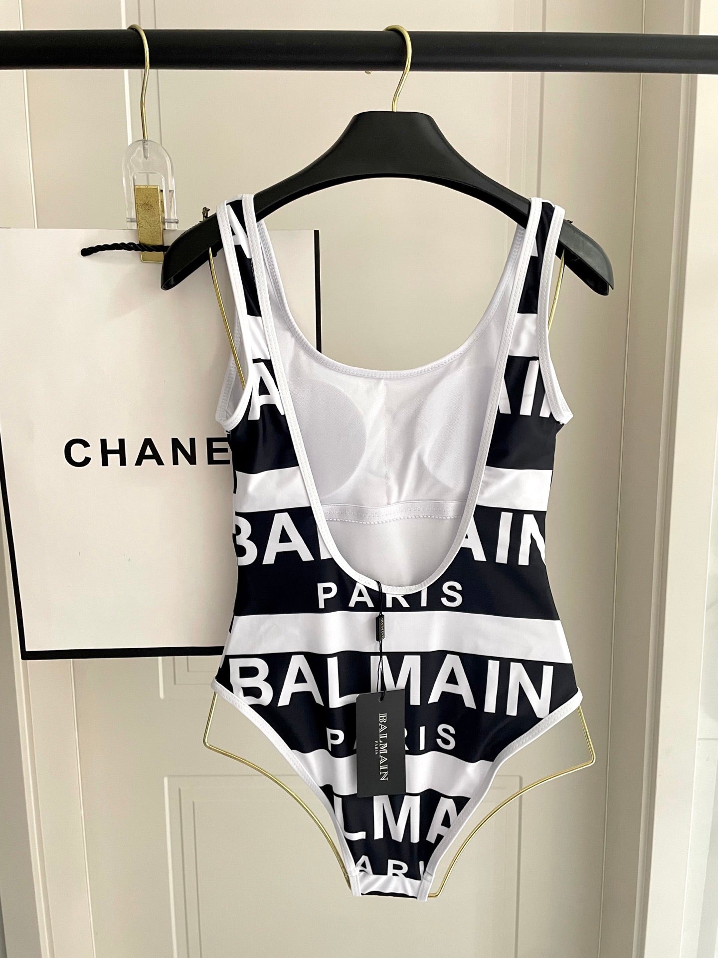 Ba 25 Black and white logo one-piece swimsuit