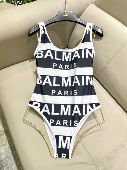 Ba 25 Black and white logo one-piece swimsuit