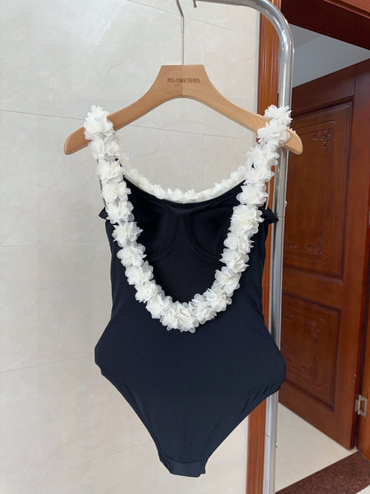 C 25 Floral halter trim One-piece swimsuit