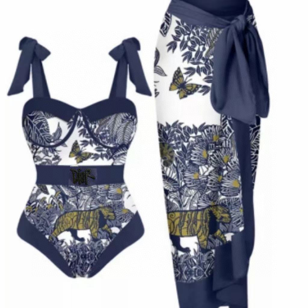 D 25 Animal Jungle Print Swimsuit ➕ Saree Set
