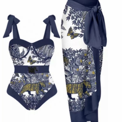 D 25 Animal Jungle Print Swimsuit ➕ Saree Set