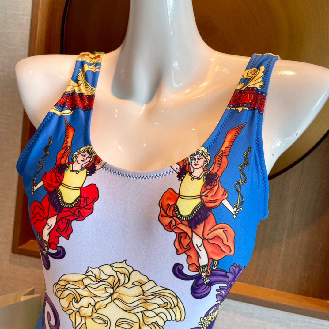 Ve 25 Logo Pattern Fancy One-piece Swimsuit