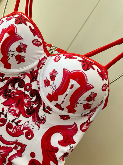 Do 25 White and Red One-piece Swimsuit