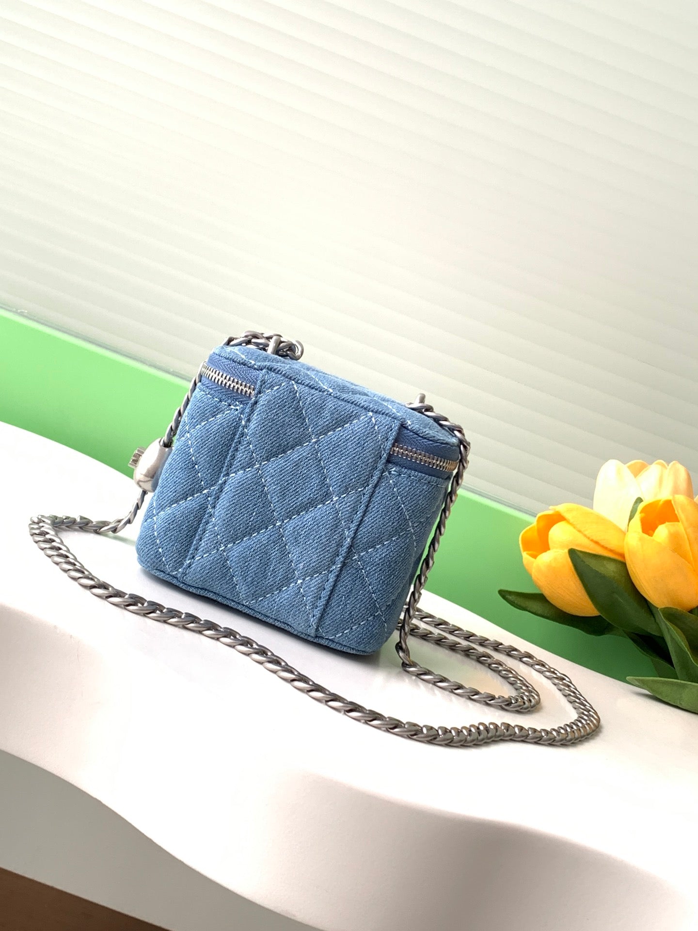 C 24  New Shape Buckle Tannin Denim Box Cosmetic Bag