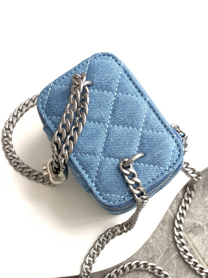 C 24  New Shape Buckle Tannin Denim Box Cosmetic Bag