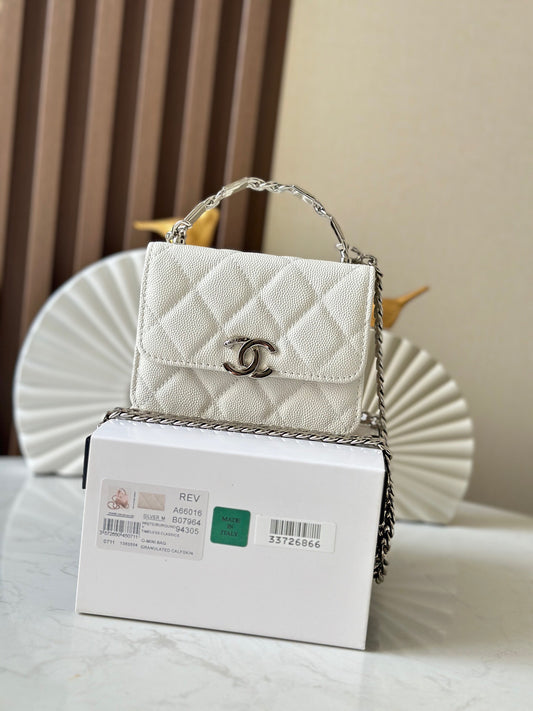 C Enameled Handle Small Satchel, Chain Clutch Bag