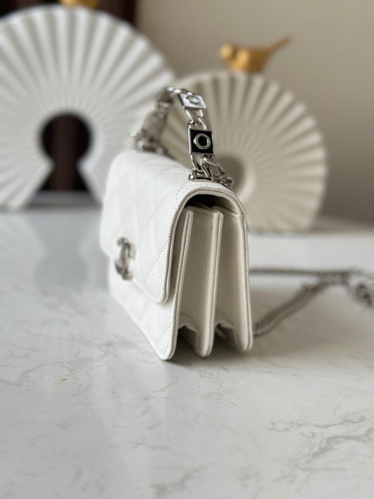 C Enameled Handle Small Satchel, Chain Clutch Bag