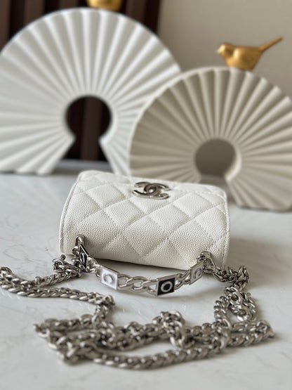 C Enameled Handle Small Satchel, Chain Clutch Bag