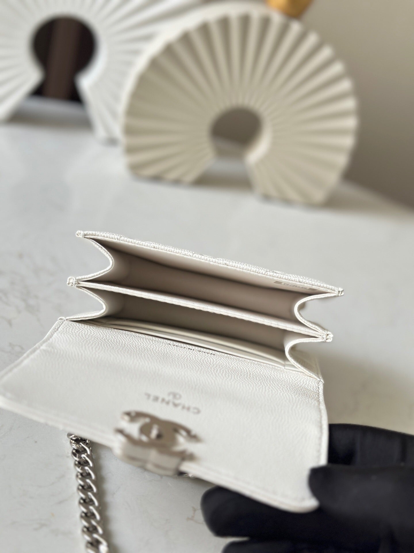 C Enameled Handle Small Satchel, Chain Clutch Bag