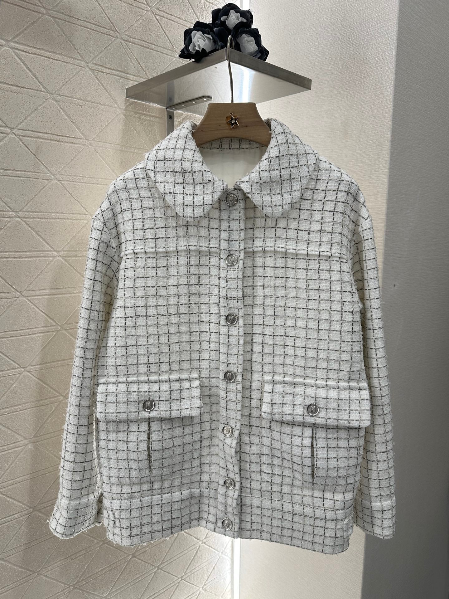 2025 New Arrivals Plaid Tweed Lapel Dress Jacket