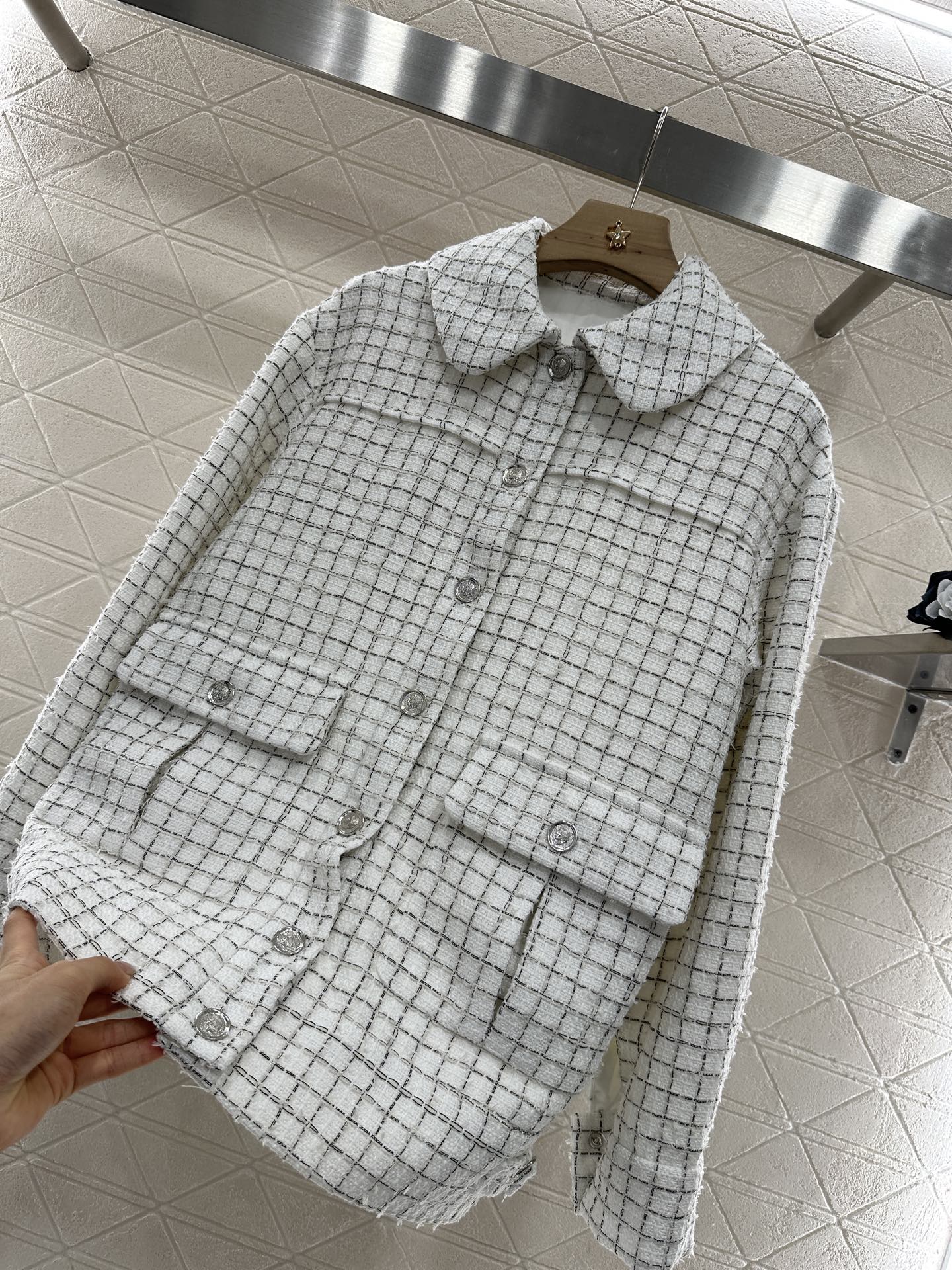 2025 New Arrivals Plaid Tweed Lapel Dress Jacket