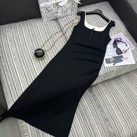 25 years early spring and summer new fake two-piece contrast vest dress