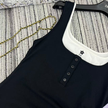 25 years early spring and summer new fake two-piece contrast vest dress
