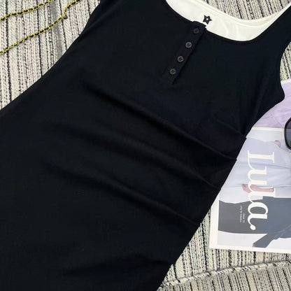 25 years early spring and summer new fake two-piece contrast vest dress