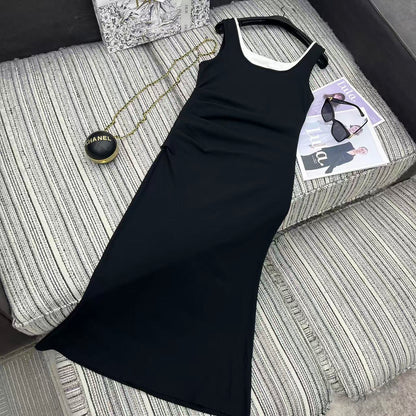 25 years early spring and summer new fake two-piece contrast vest dress