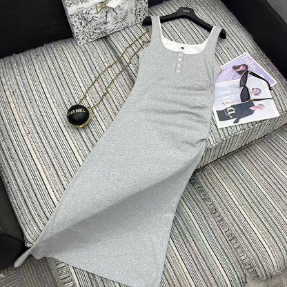 25 years early spring and summer new fake two-piece contrast vest dress