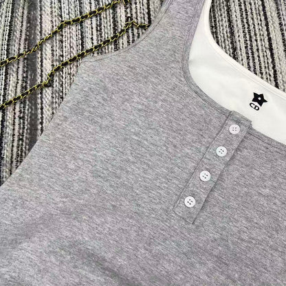 25 years early spring and summer new fake two-piece contrast vest dress