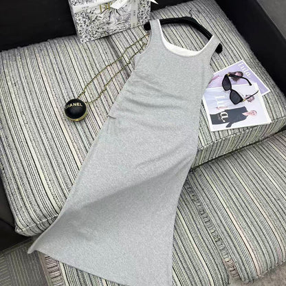 25 years early spring and summer new fake two-piece contrast vest dress