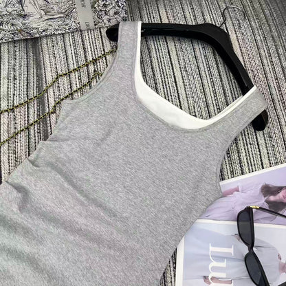 25 years early spring and summer new fake two-piece contrast vest dress