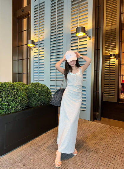 25 years early spring and summer new fake two-piece contrast vest dress