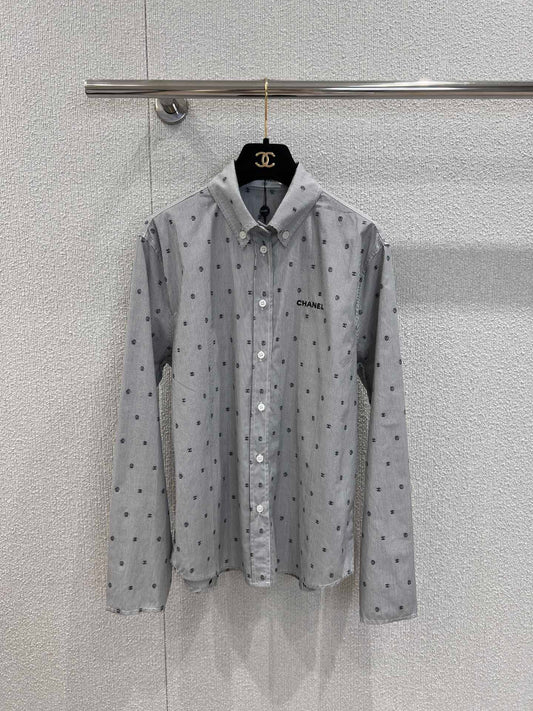25Ss Spring and Summer New Striped Logo Embroidered Long Shirt + Pleated Skirt
